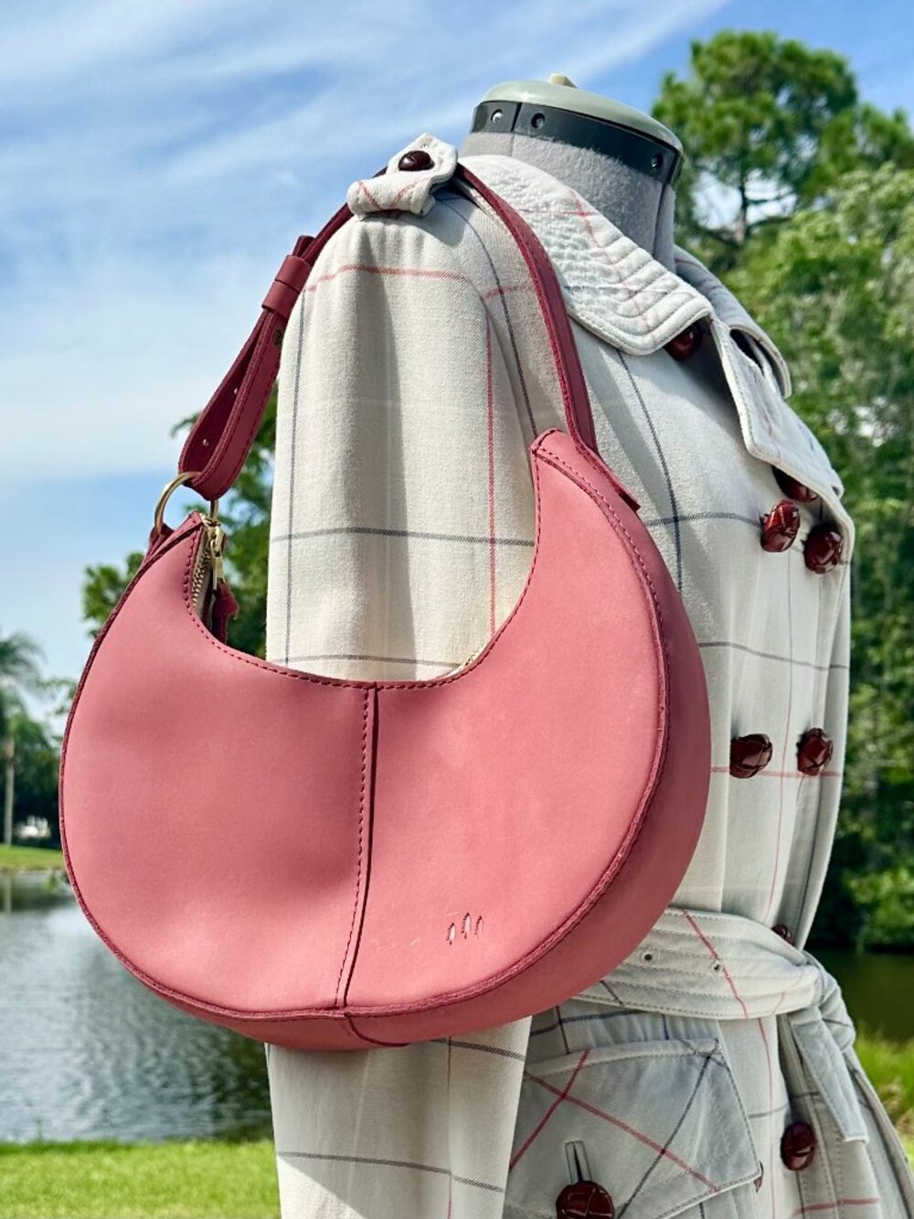 Portland Leather NORA Crescent Classic Shoulder Bag Foxglove Pink Purple Suede